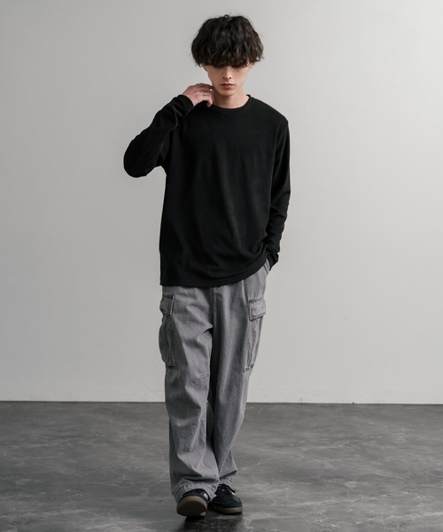 Rocky Monroe（ロッキーモンロー）の「ストレッチフリースクルーネック長袖Tシャツ（Tシャツ/カットソー・メンズ・チャコール/ネイビー/オフホワイト/ブラック/ワイン/カーキ・M/L/LL）」の13枚目の写真