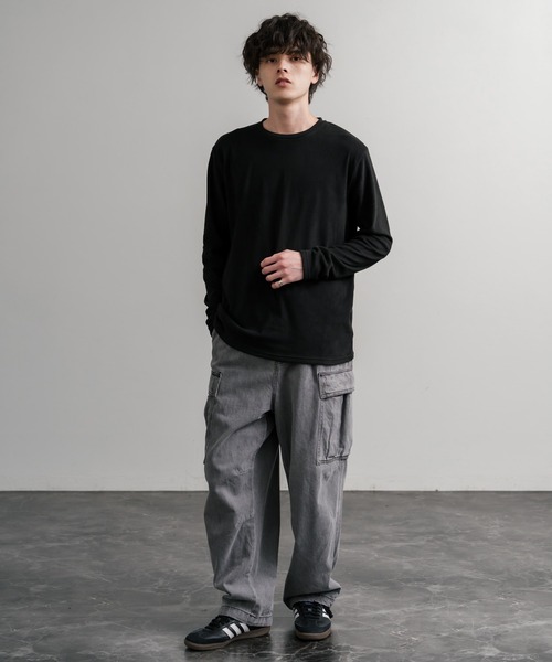 Rocky Monroe（ロッキーモンロー）の「ストレッチフリースクルーネック長袖Tシャツ（Tシャツ/カットソー・メンズ・チャコール/ネイビー/オフホワイト/ブラック/ワイン/カーキ・M/L/LL）」の14枚目の写真