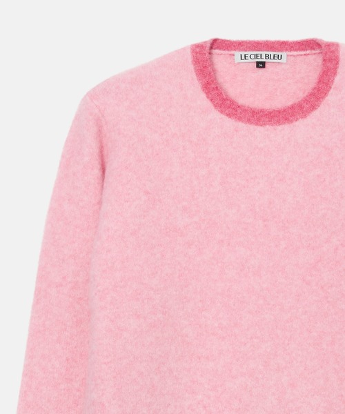 LE CIEL BLEU ピンク ニット セール】カラーコントラストラウンドネックプルオーバー / Color