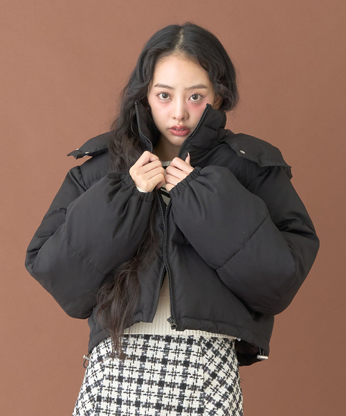 Mi-je（ミジェ）の「アソート中綿ジャケット【韓国ファッション】（ブルゾン・レディース・オフホワイト/ブラック/パープル・F）」の11枚目の写真