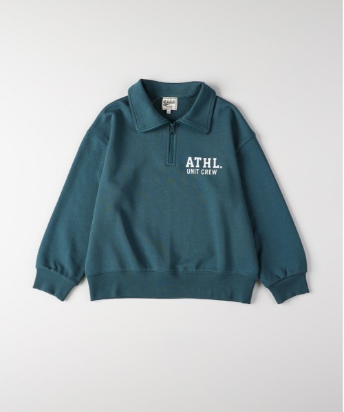 Right-on（ライトオン）の「【Refurbish】ハーフジップスウェットプルオーバー (ハーフジップ/スウェット/プルオーバー/ロゴ/伸縮性/快適/耐久性/カジュアル/デイリー/レイヤード)（スウェット・キッズ・グリーン/ブラック・110/120/140/160/130/150）」の3枚目の写真