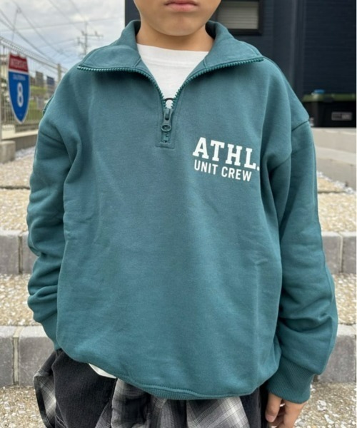 Right-on（ライトオン）の「【Refurbish】ハーフジップスウェットプルオーバー (ハーフジップ/スウェット/プルオーバー/ロゴ/伸縮性/快適/耐久性/カジュアル/デイリー/レイヤード)（スウェット・キッズ・グリーン/ブラック・110/120/140/160/130/150）」の14枚目の写真