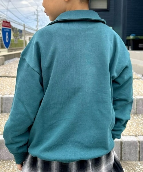 Right-on（ライトオン）の「【Refurbish】ハーフジップスウェットプルオーバー (ハーフジップ/スウェット/プルオーバー/ロゴ/伸縮性/快適/耐久性/カジュアル/デイリー/レイヤード)（スウェット・キッズ・グリーン/ブラック・110/120/140/160/130/150）」の16枚目の写真