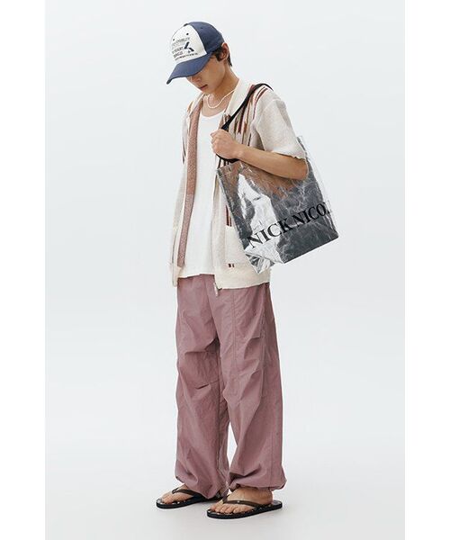 セール】98 Printed Knee Pin-tuck Nylon Pants (Dusty Pink)（その他