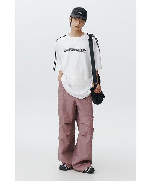 セール】98 Printed Knee Pin-tuck Nylon Pants (Dusty Pink)（その他