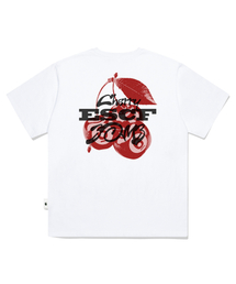 レッドチェリーバムプリントオーバーサイズ半袖Tシャツホワイト