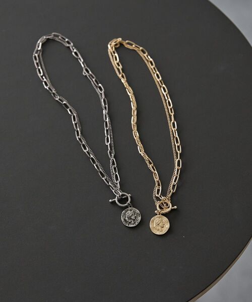 AMERICAN HOLIC（アメリカンホリック）の「コイントップダブルチェーンネックレス（ネックレス・レディース・シルバー/ゴールド・FREE）」の3枚目の写真
