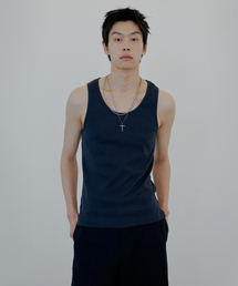 NUAKLE（ヌアクル）の「ステッチワークフラワースリーブレス_ネイビー（Tシャツ/カットソー）」