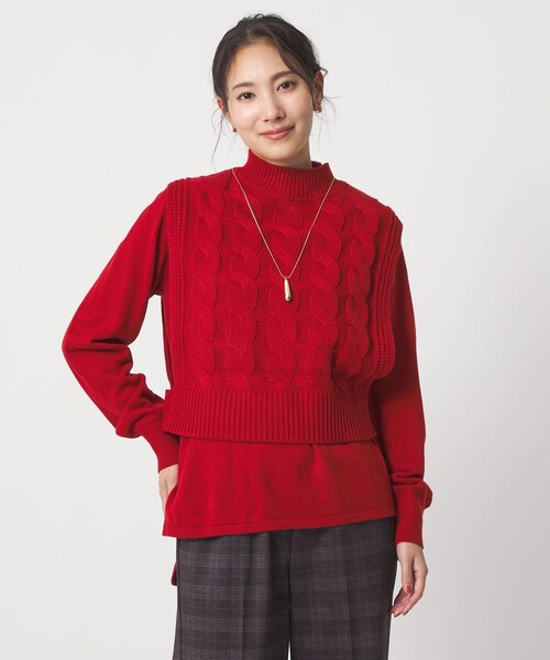 セール】ケーブル ハイネックベスト＋プルオーバー ‐ウォッシャブル