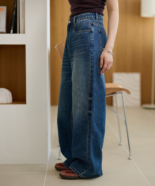 LAULEN（ローレン）の「wide leg straight denim pants / ワイドレッグストレートデニムパンツ（デニムパンツ・レディース・ブルー/ブラック・S/M）」の3枚目の写真