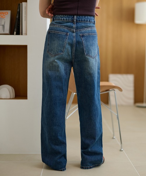 LAULEN（ローレン）の「wide leg straight denim pants / ワイドレッグストレートデニムパンツ（デニムパンツ・レディース・ブルー/ブラック・S/M）」の4枚目の写真