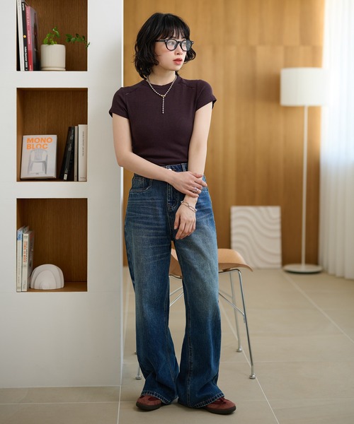 LAULEN（ローレン）の「wide leg straight denim pants / ワイドレッグストレートデニムパンツ（デニムパンツ・レディース・ブルー/ブラック・S/M）」の7枚目の写真