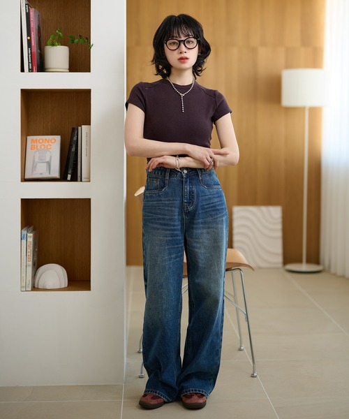 LAULEN（ローレン）の「wide leg straight denim pants / ワイドレッグストレートデニムパンツ（デニムパンツ・レディース・ブルー/ブラック・S/M）」の8枚目の写真