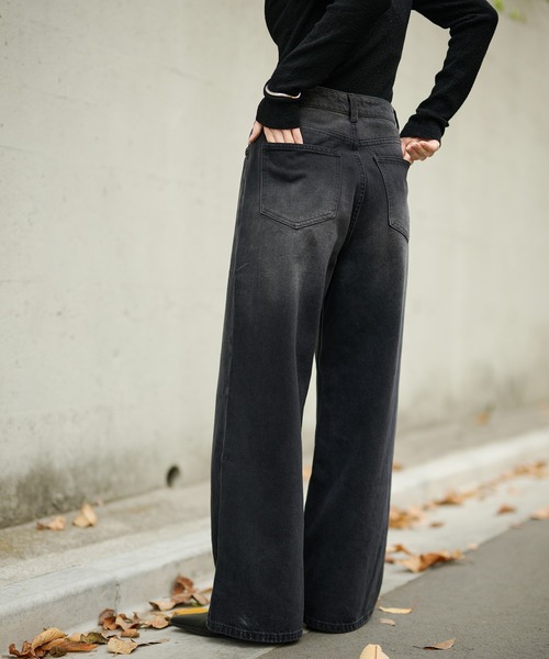 LAULEN（ローレン）の「wide leg straight denim pants / ワイドレッグストレートデニムパンツ（デニムパンツ・レディース・ブルー/ブラック・S/M）」の18枚目の写真