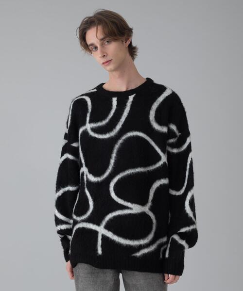 BROWNY（ブラウニー）の「BROWNY/【25年秋冬新作】ファジーパターンプルオーバー（ニット/セーター・メンズ・ブラック/ブルー/ダークグレー/オフホワイト・MEDIUM/LARGE）」の3枚目の写真