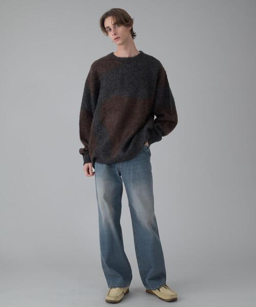 BROWNY（ブラウニー）の「BROWNY/【25年秋冬新作】ファジーパターンプルオーバー（ニット/セーター・メンズ・ブラック/ブルー/ダークグレー/オフホワイト・MEDIUM/LARGE）」の8枚目の写真