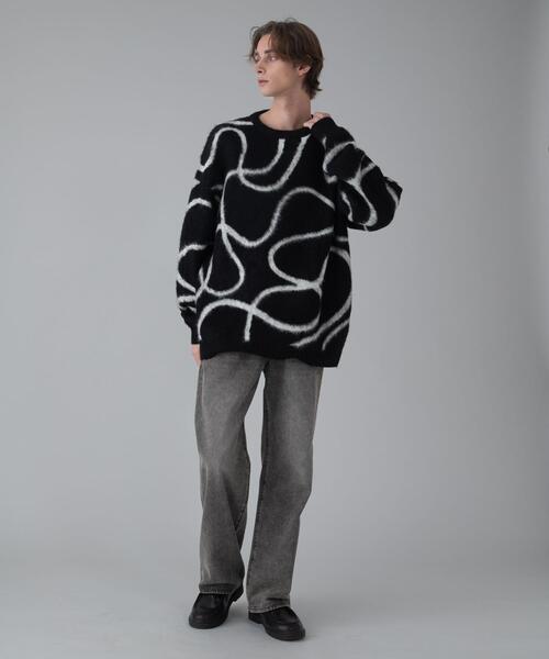 BROWNY（ブラウニー）の「BROWNY/【25年秋冬新作】ファジーパターンプルオーバー（ニット/セーター・メンズ・ブラック/ブルー/ダークグレー/オフホワイト・MEDIUM/LARGE）」の7枚目の写真