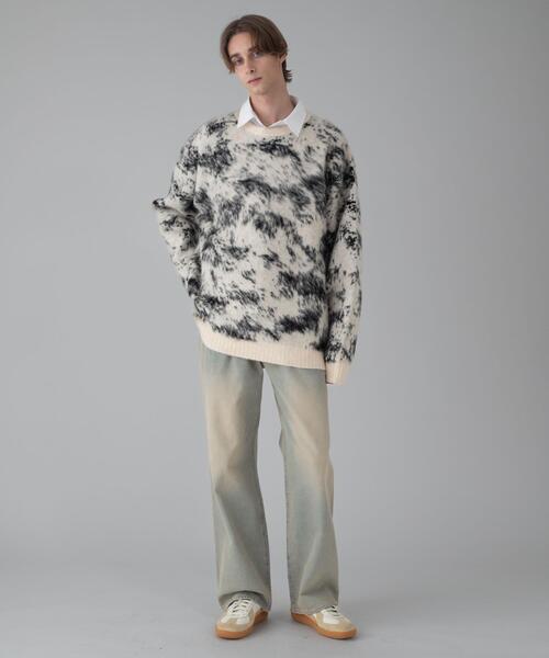 BROWNY（ブラウニー）の「BROWNY/【25年秋冬新作】ファジーパターンプルオーバー（ニット/セーター・メンズ・ブラック/ブルー/ダークグレー/オフホワイト・MEDIUM/LARGE）」の17枚目の写真