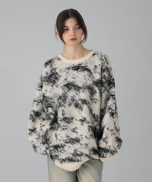 BROWNY（ブラウニー）の「BROWNY/【25年秋冬新作】ファジーパターンプルオーバー（ニット/セーター・メンズ・ブラック/ブルー/ダークグレー/オフホワイト・MEDIUM/LARGE）」の2枚目の写真