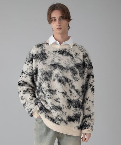 BROWNY（ブラウニー）の「BROWNY/【25年秋冬新作】ファジーパターンプルオーバー（ニット/セーター・メンズ・ブラック/ブルー/ダークグレー/オフホワイト・MEDIUM/LARGE）」の5枚目の写真