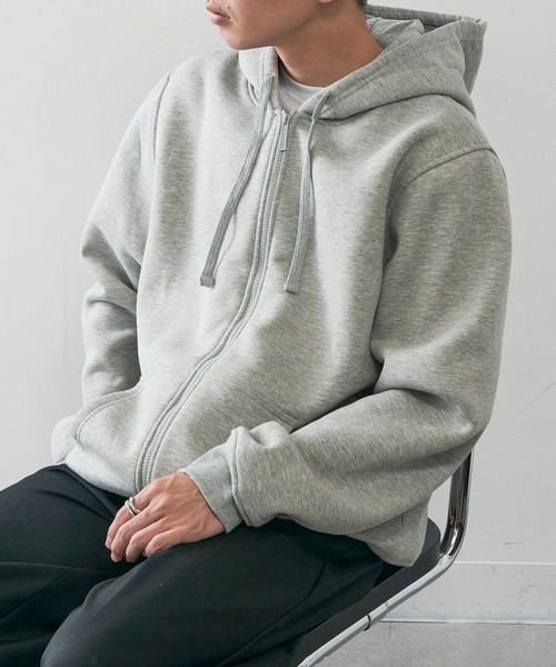 KNOCKER(ノッカー)の「【KNOCKER】Heavyweight Fleece Zipper Hoodie Jacket 裏起毛 フルジップパーカー ジップアップフーディー オーバーサイズ HD2000 UNTR(パーカー・メンズ・ブラック/チャコールグレー/グレー・M/L/XL)」の3枚目の写真