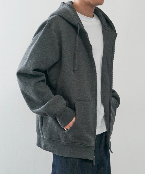 KNOCKER(ノッカー)の「【KNOCKER】Heavyweight Fleece Zipper Hoodie Jacket 裏起毛 フルジップパーカー ジップアップフーディー オーバーサイズ HD2000 UNTR(パーカー・メンズ・ブラック/チャコールグレー/グレー・M/L/XL)」の2枚目の写真