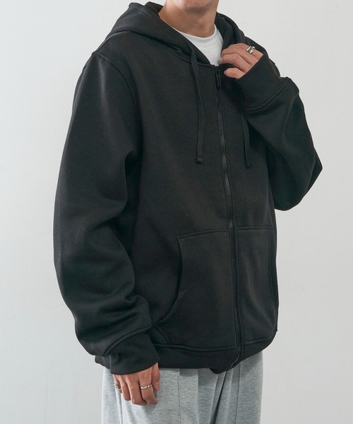 KNOCKER(ノッカー)の「【KNOCKER】Heavyweight Fleece Zipper Hoodie Jacket 裏起毛 フルジップパーカー ジップアップフーディー オーバーサイズ HD2000 UNTR(パーカー・メンズ・ブラック/チャコールグレー/グレー・M/L/XL)」の4枚目の写真