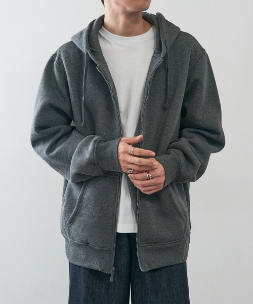 KNOCKER(ノッカー)の「【KNOCKER】Heavyweight Fleece Zipper Hoodie Jacket 裏起毛 フルジップパーカー ジップアップフーディー オーバーサイズ HD2000 UNTR(パーカー・メンズ・ブラック/チャコールグレー/グレー・M/L/XL)」の9枚目の写真
