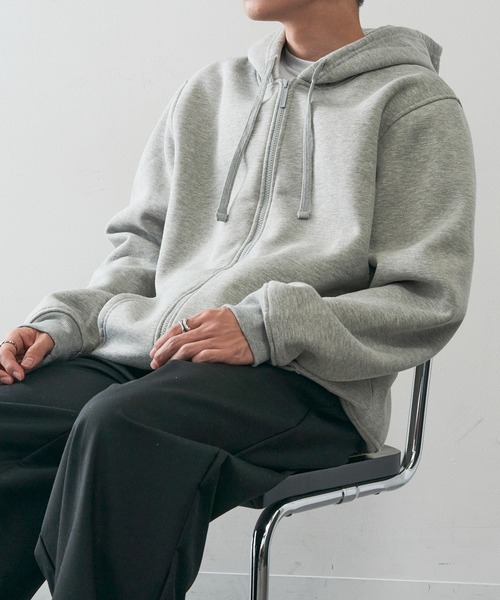 KNOCKER(ノッカー)の「【KNOCKER】Heavyweight Fleece Zipper Hoodie Jacket 裏起毛 フルジップパーカー ジップアップフーディー オーバーサイズ HD2000 UNTR(パーカー・メンズ・ブラック/チャコールグレー/グレー・M/L/XL)」の15枚目の写真