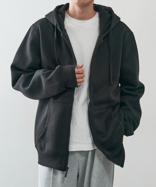 KNOCKER(ノッカー)の「【KNOCKER】Heavyweight Fleece Zipper Hoodie Jacket 裏起毛 フルジップパーカー ジップアップフーディー オーバーサイズ HD2000 UNTR(パーカー・メンズ・ブラック/チャコールグレー/グレー・M/L/XL)」の5枚目の写真