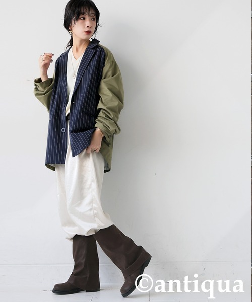 antiqua(アンティカ)の「折り返し風デザイン ロングブーツ(ブーツ・レディース・ブラウン/ブラック・25/24/23)」の11枚目の写真