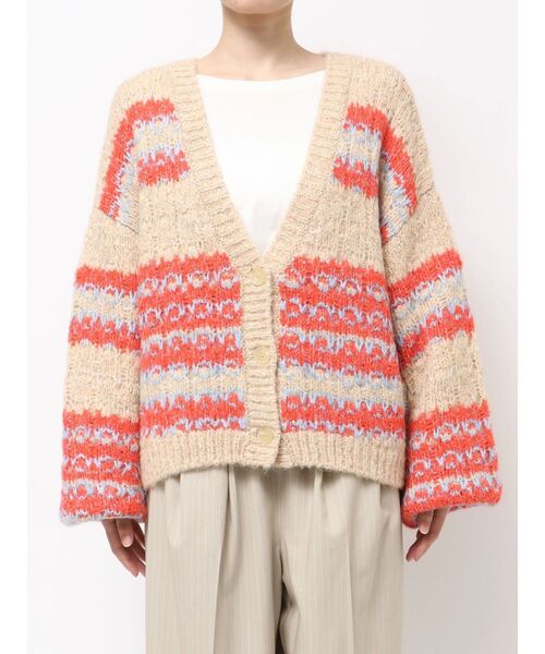 ローゲージラメニットカーディガン　オレンジ セール】ローゲージラメニットカーディガン（カーディガン/ボレロ