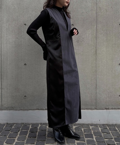 &g'aime(アンジェム)の「【&g'aime 】レースカットIラインワンピース Lace Cut I-Line Dress(ワンピース・レディース・チャコールグレー/ブラック・FREE)」の1枚目の写真