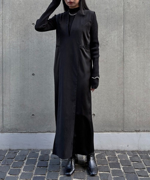 &g'aime(アンジェム)の「【&g'aime 】レースカットIラインワンピース Lace Cut I-Line Dress(ワンピース・レディース・チャコールグレー/ブラック・FREE)」の2枚目の写真