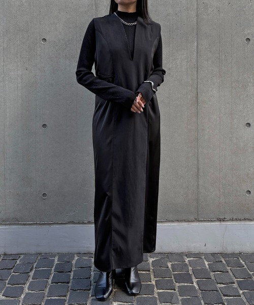 &g'aime(アンジェム)の「【&g'aime 】レースカットIラインワンピース Lace Cut I-Line Dress(ワンピース・レディース・チャコールグレー/ブラック・FREE)」の4枚目の写真