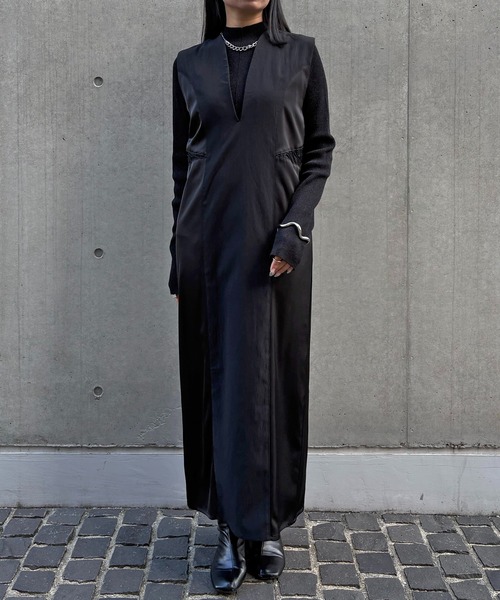 &g'aime(アンジェム)の「【&g'aime 】レースカットIラインワンピース Lace Cut I-Line Dress(ワンピース・レディース・チャコールグレー/ブラック・FREE)」の5枚目の写真