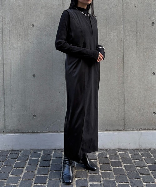 &g'aime(アンジェム)の「【&g'aime 】レースカットIラインワンピース Lace Cut I-Line Dress(ワンピース・レディース・チャコールグレー/ブラック・FREE)」の6枚目の写真