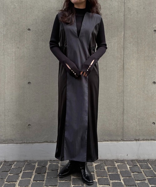 &g'aime(アンジェム)の「【&g'aime 】レースカットIラインワンピース Lace Cut I-Line Dress(ワンピース・レディース・チャコールグレー/ブラック・FREE)」の14枚目の写真