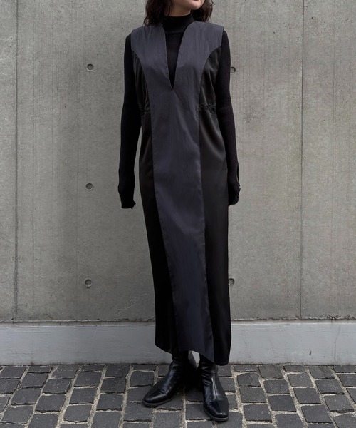 &g'aime(アンジェム)の「【&g'aime 】レースカットIラインワンピース Lace Cut I-Line Dress(ワンピース・レディース・チャコールグレー/ブラック・FREE)」の15枚目の写真