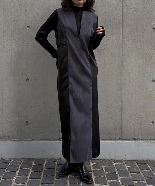 &g'aime(アンジェム)の「【&g'aime 】レースカットIラインワンピース Lace Cut I-Line Dress(ワンピース・レディース・チャコールグレー/ブラック・FREE)」の16枚目の写真