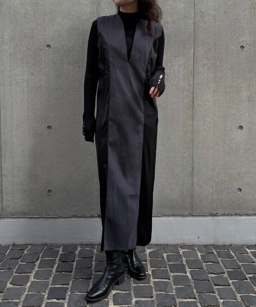 &g'aime(アンジェム)の「【&g'aime 】レースカットIラインワンピース Lace Cut I-Line Dress(ワンピース・レディース・チャコールグレー/ブラック・FREE)」の17枚目の写真