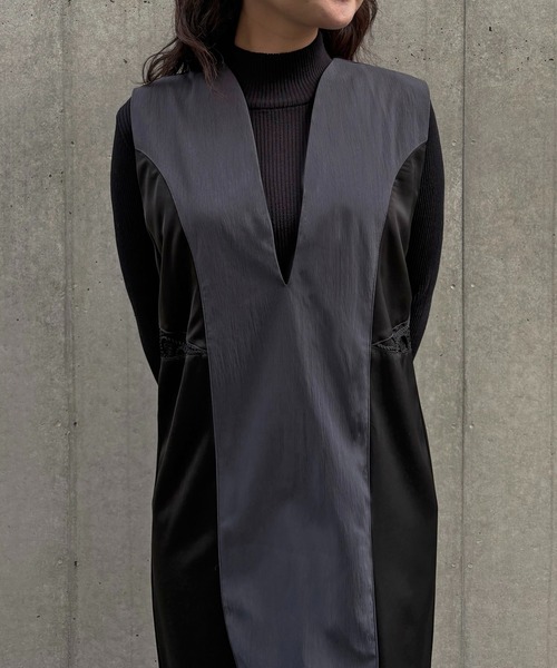 &g'aime(アンジェム)の「【&g'aime 】レースカットIラインワンピース Lace Cut I-Line Dress(ワンピース・レディース・チャコールグレー/ブラック・FREE)」の22枚目の写真