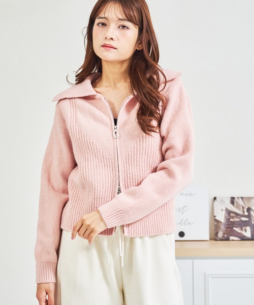 MISCH MASCH(ミッシュマッシュ)の「一部店舗限定 ダブルジップリブ切り替えニットカーディガン(カーディガン/ボレロ・レディース・グレー/イエロー/ピンク・フリ-)」の6枚目の写真