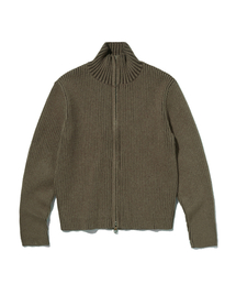 FANCY CROP KNIT ZIP UP [BROWN]
