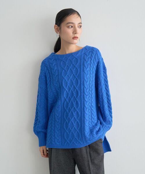 YECCA VECCA（イェッカヴェッカ）の「ケーブルニット（ニット/セーター・レディース・モカ/ネイビー/ブルー・FREE）」の3枚目の写真