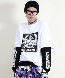 スカルグラフィックダブルスリーブ長袖Tシャツホワイト