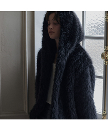 Overfit Hood Fur Jacket [Black]