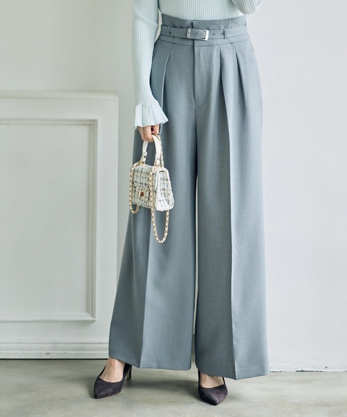 12Twelve Agenda（トゥエルブ　アジェンダ）の「ベルト付ハイウエストワイドパンツ（その他パンツ・レディース・グレー/チャコールグレー・M）」の2枚目の写真