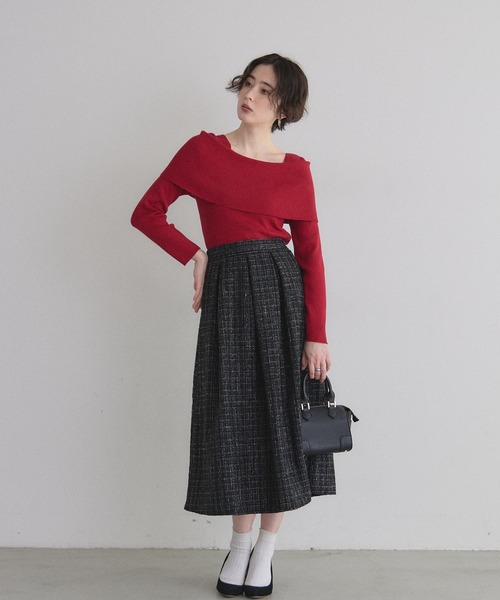 &. NOSTALGIA（アンドドットノスタルジア）の「ツイードタックフレアスカート（スカート・レディース・ブラック/オフホワイト/ブルー・M）」の14枚目の写真