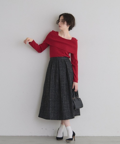 &. NOSTALGIA（アンドドットノスタルジア）の「ツイードタックフレアスカート（スカート・レディース・ブラック/オフホワイト/ブルー・M）」の15枚目の写真